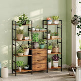 Triple Bookshelf with 3 Fabric Drawers, 4-Tier Book Shelf and 10 Display Shelves