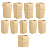 Getzi 10 Pack Beige 50 Gallon Commercial Trash Cans with Lids, Extra-Large Square Resin Waste Bins with Built-in Handles for Restaurant, Warehouse, School, Office and High-Traffic Areas