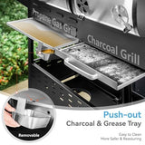 3 Burner Propane Gas and Charcoal Grill Combo with Side Burner & Porcelain-Enameled Cast Iron Grates, 37,000 BTUs 685 SQIN Dual Fuel Outdoor BBQ Grill