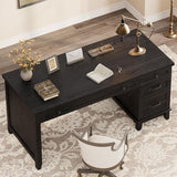 Home Office Desk with Power Outlets & USB Ports, 53.5 Inch Writing Desk with Adjustable File Cabinet, Workspace