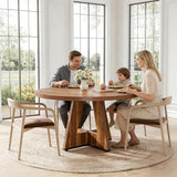 LITTLE TREE Round Dining Table for 4-6 People, 47 Inches Dining Room Table with Wooden Pedestal Base, Brown Dinner Tables, Circle Kitchen Table