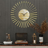 Anmotpe 23.6 inch Gold Starburst Wall Clock, Metal & Wood Mid Century Modern Decorative Clocks for Living Room Bedroom Kitchen Office