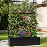 Privacy Planters for Patio – Metal Raised Garden Bed with Trellis and Privacy Screen, 71"×47.2"×16" Planter Box with Drainage Holes for Climbing Plants, Vegetables, and Vines, Outdoor Backyard Black
