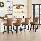 CHITA 26" Counter Height Swivel Bar Stools, Saddle Brown Faux Leather, 2-Pack