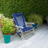 GCI Outdoor Backpack Beach Chair | Reclining Folding Chair with Durable Armrests, Drink Holder & Carry Straps, Perfect for Beach Trips & Picnics — Nautical Blue