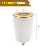Ciao Stilista White Trash Can for Bedroom with Bamboo Lid, 2.4 Gallon Open Top Trash Can 3 Pack, Modern Aesthetic Garbage Can for Room Office Living Room, Small Bathroom Trash Bin Boho Style