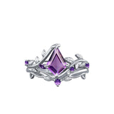 Oseew Amethyst rings for women sterling silver Amethyst engagement ring set Anniversary
