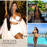KKYST 30 Inch Straight Wigs Human Hair 200% Density Transparent 13x6 HD Lace Front Wigs Human Hair Pre Plucked Human Hair Lace Front Wigs for Women with Baby Hair Natural Black Wig Human Hair