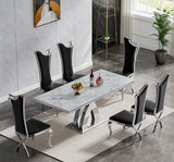 HomVent 68''Silver Faux Marble Dining Table Set with 6 Leather Chair