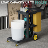 Cleaning Carts on Wheels, Janitorial Cart, 3-Shelf Commercial Traditional Plastic Housekeeping Cart