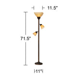 Franklin Iron Works Rustic Farmhouse Mission Torchiere Floor Lamp 71 1/2" Tall Roman Bronze 3-Light Frosted Champagne Amber Glass Shade for Living Room Reading Bedroom Office House Home Decor