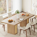 78.7" Farmhouse Dining Table for 6-8 People, Extra Thick Wood Top with 2 Hidden Adjustable Storage Drawers, Rustic White