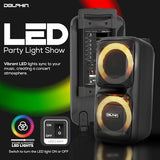 Party Speaker Dolphin Bluetooth SP-2080RBT - Dual 8” Woofers, Wireless Mic, Deep Bass & LED Lights with USB/SD, Rechargeable Battery – Huge Bluetooth Party Speaker for Indoor & Outdoor Use - Black