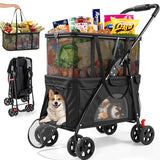Upgraded Folding Shopping Cart & Pet Stroller 99 LB, 2-in-1 Personal Portable Shopping Cart