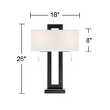 360 Lighting Neil 26" High Rectangular Rustic Modern Table Lamps Set of 2 USB Port Pull Chain Black Metal White Shade Living Room Charging Bedroom Bedside Nightstand House Office Entryway