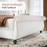 Jocisland Queen Size Bed Frame with Sleigh Headboard & Footboard, White