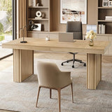 63" Executive Desk, Modern Executive Office Desk with Thickened Desktop and Heavy-Duty Legs, Natural