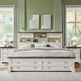 Farmhouse King Size Bed Frame with 2 Drawers & 4 Bookcases On The Headboard