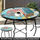 Voumsil Small Side Table with Metal Frame, 10.5" Round Side Tables with Seven-Spotted Ladybug Pattern,Outdoor Table for Balcony,Terrace,Garden,Living Room