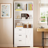 Bookshelf with Door and 3 Drawers, 71in Tall Bookcase Shelf with 3-Tier Shelves