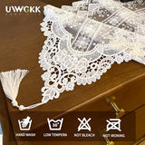 Lace Table Runner Exquisite Embroidery Floral,UWWGKK Table Runners with Tassel Retro French Country Style,for Wedding Decor,Afternoon Tea,Bed Runner,Piano Top Cover,13x82 Inch
