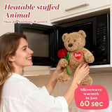 Cuckool Teddy Bear Stuffed Animal with Rose and Love Heart, Microwavable & Weighted Stuffed Animal Plush Gift Valentines Day Christmas Mother's Day for Her Women Girlfriend Wife 15"