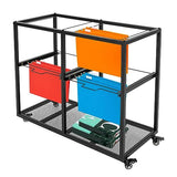 2 Tiers Rolling File Cart, 4 Compartments Mobile Hanging File Cabinet with Pull-Out Drawer