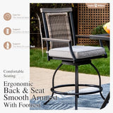 Sophia and William Swivel Patio Bar Chairs, Set of 2, Counter Height, Rattan Back and Grey Seat Cushion, High Back Design for Garden, Lawn, and Backyard