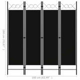 Zexlorith 4-Panel Room Divider, Foldable Fabric Privacy Screen, Black