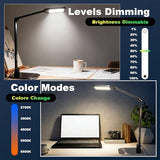 NS Eye-Caring LED Desk Lamp, 3 Color Temperature Dimmable Office Light with Memory Function & Timer, Adjustable Metal Clamp Lamp