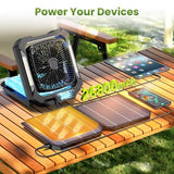 26800mAh Portable Fan Rechargeable with 18W Detachable Solar Panel, Quiet Battery Powered Camping Fan Cordless with LED Lantern,3 Speed,Timer,USB-C,for Bedroom Tent Home Office Desk Hurricane(Black)