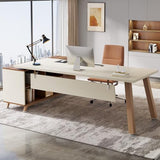 78.7-Inch Executive Desk, L-Shaped Desk with 55-Inch Cabinet, Large Office Desk with Storage Shelves, White & Walnut