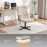 EYYTHUNG Desk Chair No Wheels with Arms Crossleg Stationary Ergonomic Soft Cushion