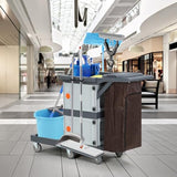 Janitorial Cart with Cabinet, 3-ply Multi-Purpose Engineered Plastic Housekeeping Cart with 30 Gallon Bag Hand Push Utility Cart