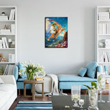 UFO Victorian Landscape Canvas Wall Art Whimsical Funny Alien Riding A Cat Wall Decor Pictures Eclectic Cat Poster Print for Dorm Bedroom Home Decoration 12x16in