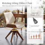 HULALA HOME Faux Leather Swivel Desk Chair No Wheels, Ivory