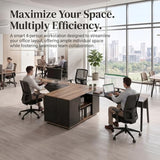 63" Executive Office Desk with Reversible Storage Cabinet, L Shaped Office Desk