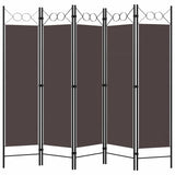 Zexlorith 5-Panel Room Divider, Foldable Fabric Partition, Brown