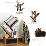 Simple Deluxe 4-Tier Tree Bookshelf with Drawers, Compact Corner Bookcase with Storage Cabinet & Open Shelves