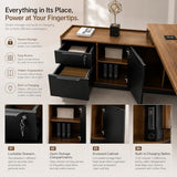 SAINTCY Executive Desk with Locking Drawer, 71"-78" L Shaped Desk with Wireless