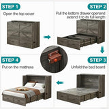 Queen Murphy Bed with Charging Station Large Storage Drawer