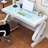 LAKIQ Contemporary Glass Home Office Computer Desk Rectangular Gaming Desk with Metal Legs Modern Computer Desktop