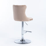 MOOLSUN Rotating Velvet Bar Stools Set of 4, Modern Padded with Nailhead Trim and Tufted Back, Adjustable Swivel Counter Height Stools for Kitchen Island, Bar,Khaki(Silver Base)