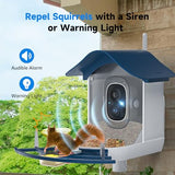 DOCOON Smart Bird Feeder with Camera, 2K HD AI Identify Birds Species, Bi rd Watching Camera with Solar Panel, Instant Notifications, Ideal Present for Bird Lover, Dark Blue