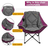Northroad Oversized Foldable Camping Chair with Cell Phone Holder,Outdoor Padded Lawn Chair w/Cup Holder,Carry Bag for Beach, Hiking, and Picnics,Heavy-Duty 300-lbs Capacity, Purple