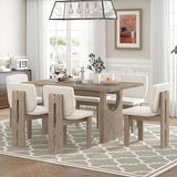 Merax Wood Dining Table Set for 6, Rectangular Tabletop/Upholstered Chairs/Retro Geometric Design, Ideal for Dining-Room and Kitchen, Natural