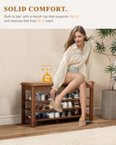 IUNVR Shoe Rack Bench Seat Rubberwood 3-Tier Wooden Storage Bench 550lbs Compact Mid-Century Modern Design for Entryway, Hallway, Closet, Front Door Entrance, Foyer