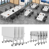 Modern Conference Table, Folding Conference Room Table with Rolling Wheels, Stackable Flip Top