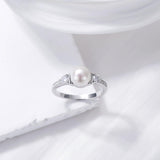 Oseew 8mm Freshwater Pearl Ring with Moissanite Sterling Silve Engagement Wedding Promise Ring 7 Size for Women