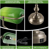 Liylan Green Glass Banker's Desk Lamp, Antique Banker Desk Lamps, Traditional Library Lamp with USB Charging Port, Vintage Desk Lamp